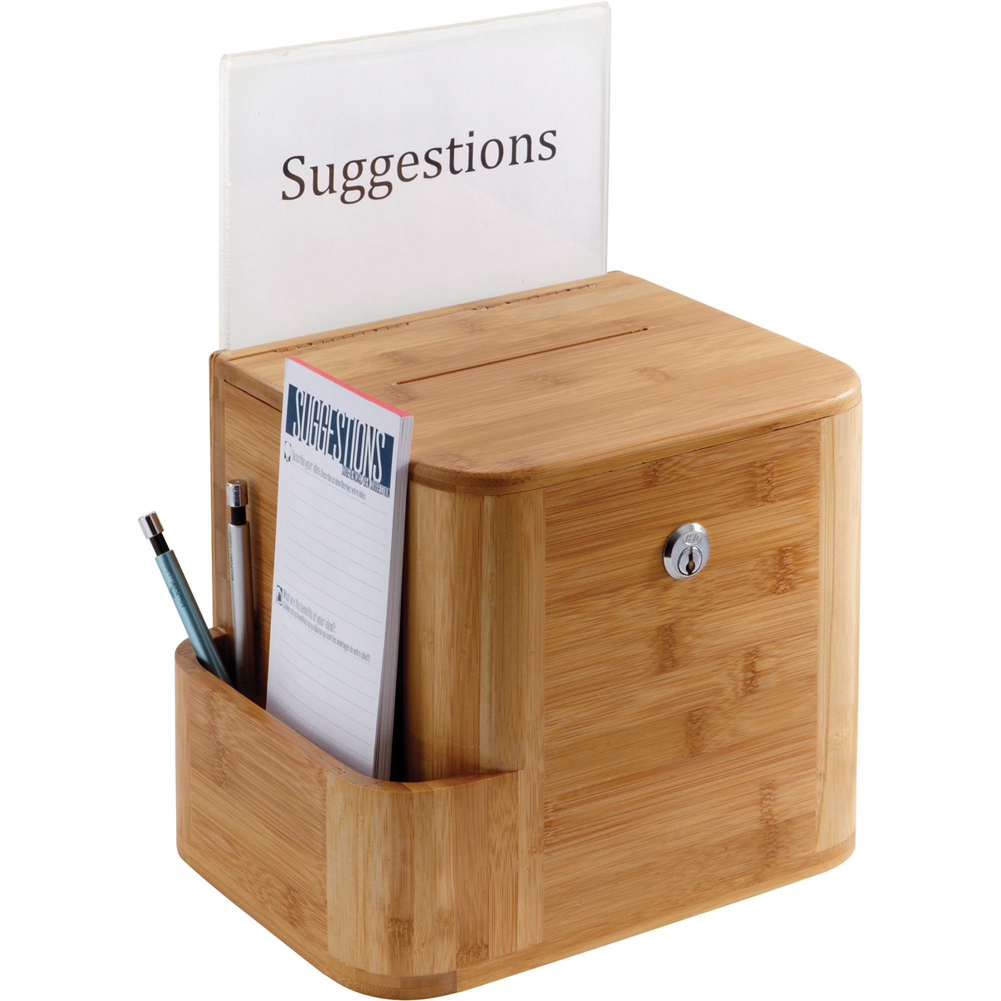 Safco Bamboo Suggestion Box, Cherry, 10in.W x 8in.D x 14in.H